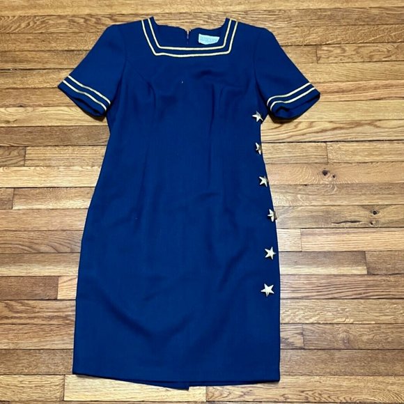 Vintage JESSICA HOWARD By Mitchell Rodbell Sailor Style Dress Size 10 Petite - Picture 1 of 5